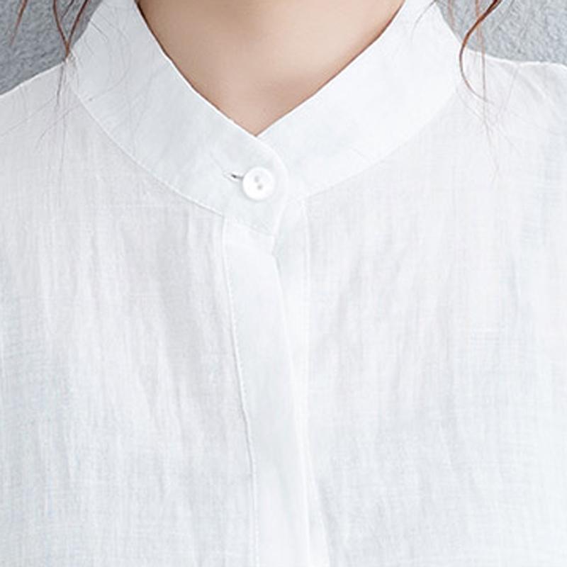 White Printed High Low Cotton Linen Loose Literary Shirt 2019 April New 