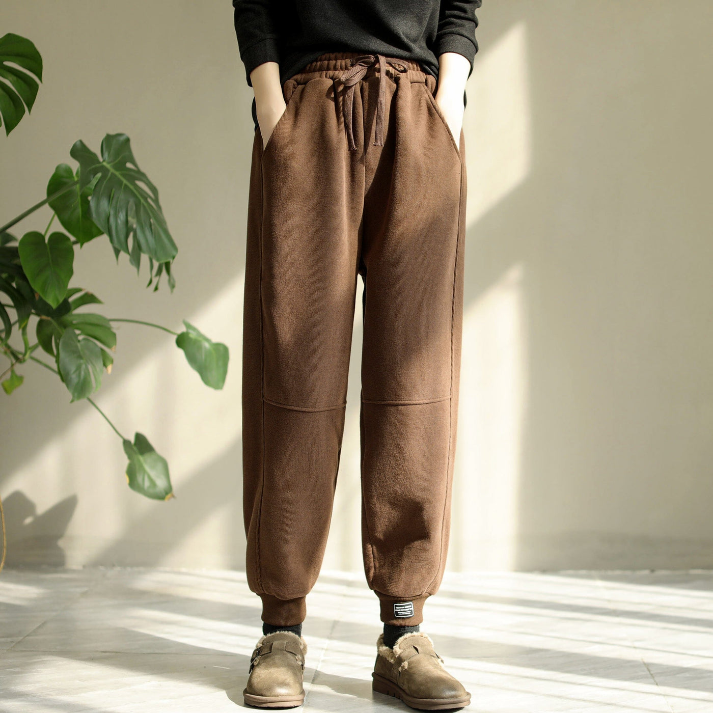 Winter Casual Elastic Furred Harem Pants Nov 2022 New Arrival One Size Coffee 