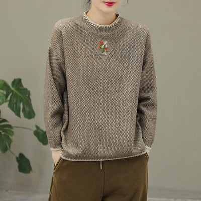 Winter Casual Embroidery Knitted Patchwork Sweater Dec 2022 New Arrival 