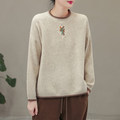 Winter Casual Embroidery Knitted Patchwork Sweater