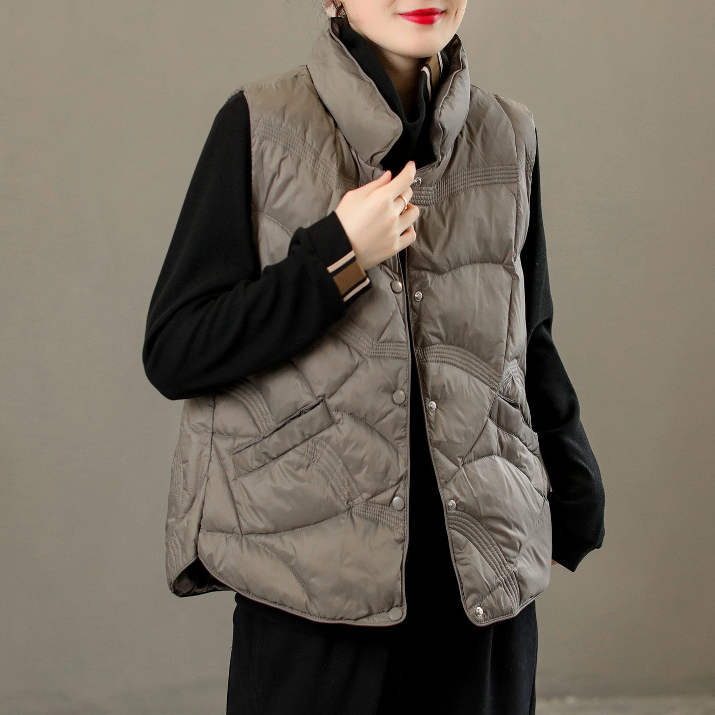 Winter Casual Loose Solid Down Vest Dec 2022 New Arrival M Gray 