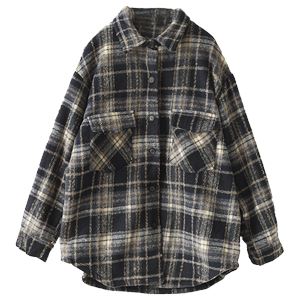 Winter Casual Plaid Cotton Thick Fleece Lining Blouse