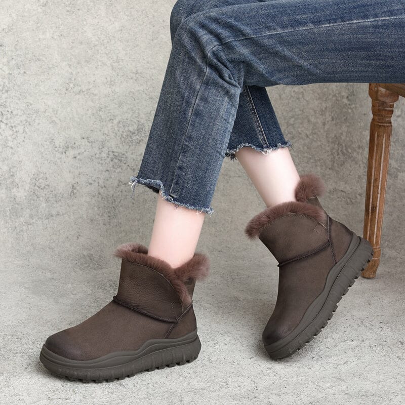 Winter Casual Woolen Leather Snow Boots