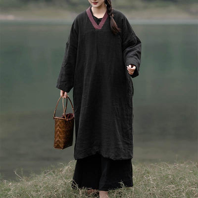 Winter Cotton Linen Loose Vintage Quilted Dress