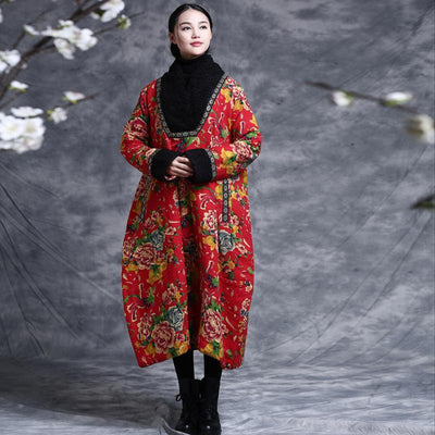 Winter Ethnic Flower Thickening Plus Size Cotton Coat