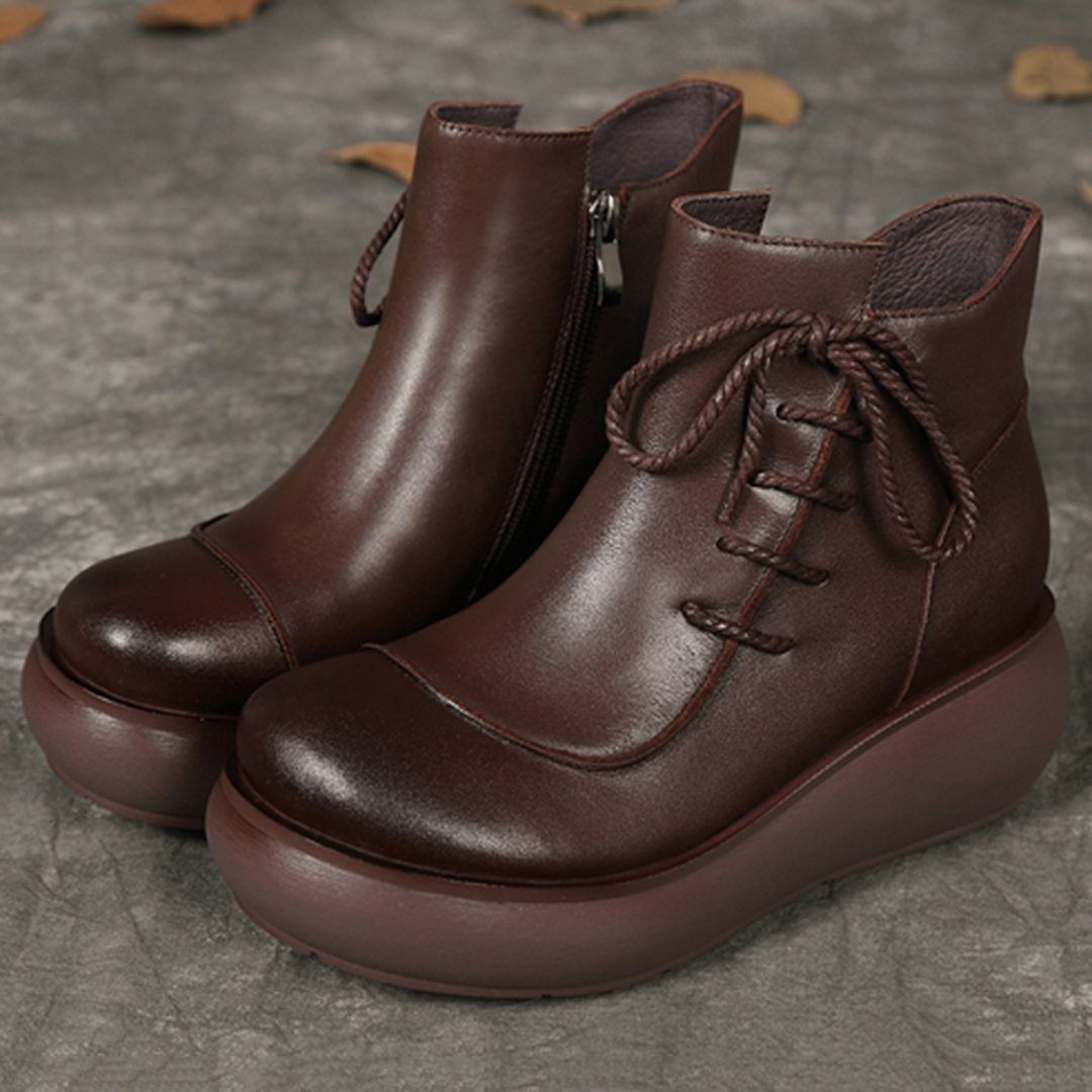 Winter Ethnic Style Retro Soft Bottom Leather Boots - Babakud