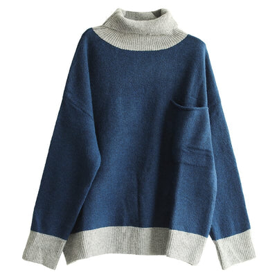 Winter Fashion Color Matching Turtlenewck Knitted Sweater