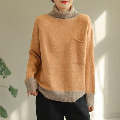 Winter Fashion Color Matching Turtlenewck Knitted Sweater Nov 2022 New Arrival One Size Orange 