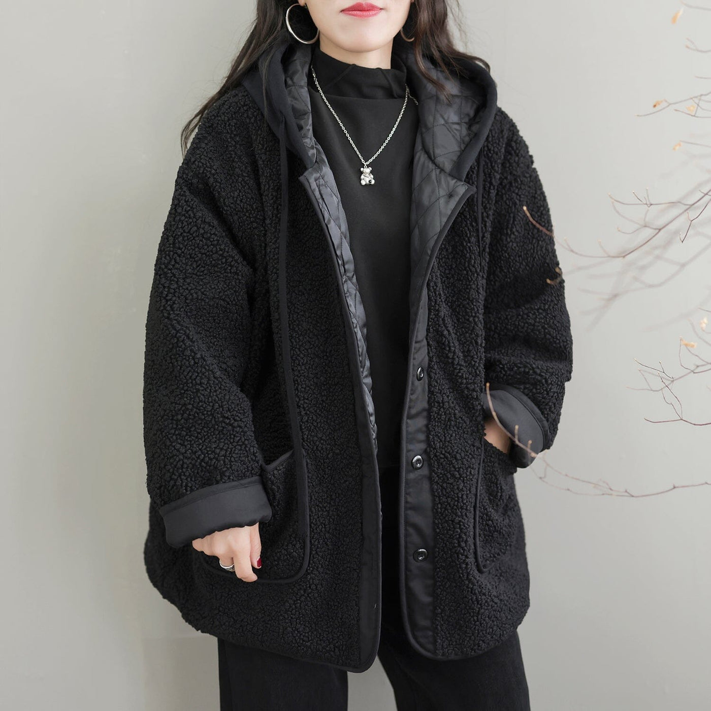 Winter Fleece Patchwork Retro Casual Coat Nov 2022 New Arrival One Size Black 