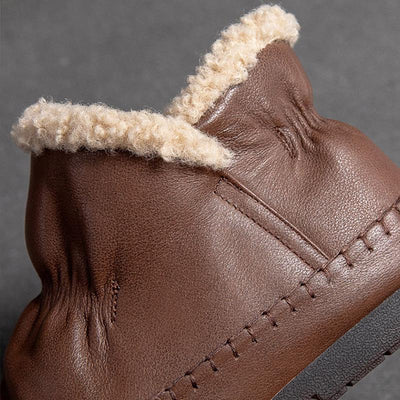 Winter Fur Flat Round Head Leahter Casual Shoes