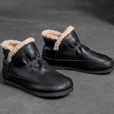 Winter Fur Flat Round Head Leahter Casual Shoes