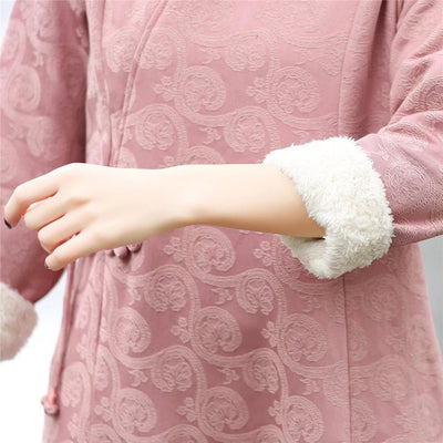 Winter Fur Retro Ethnic Floral Cotton Linen Dress