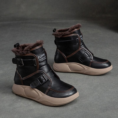 Winter Leather Casual Woolen Snow Boots Dec 2022 New Arrival Black 35 
