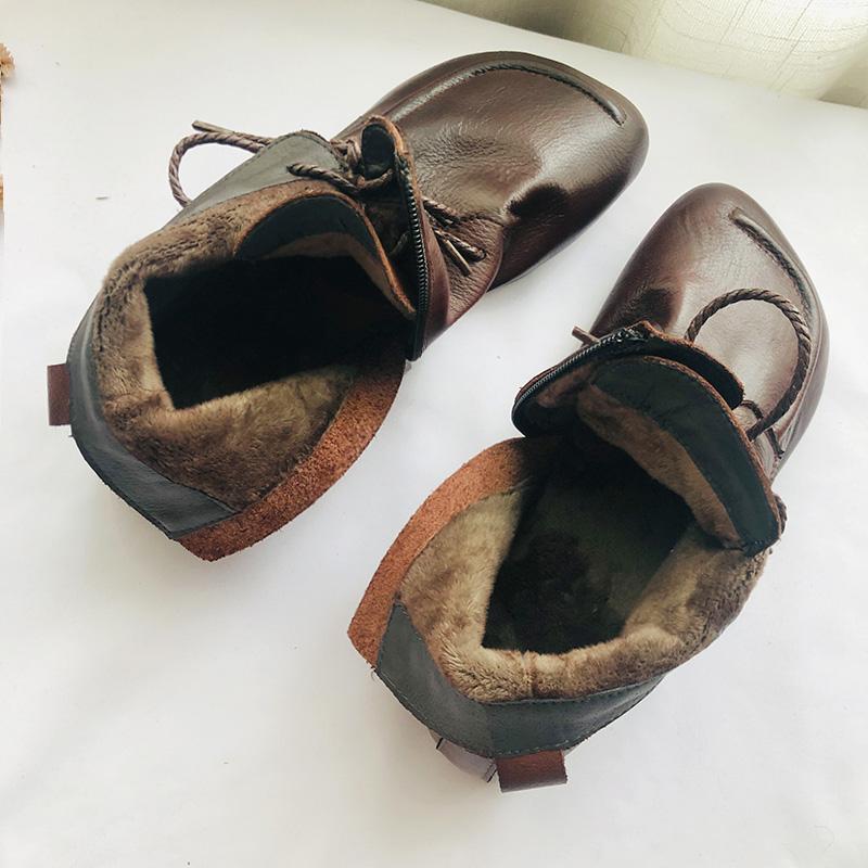 Winter Leather Retro Handmade Slipsole Plush Boots