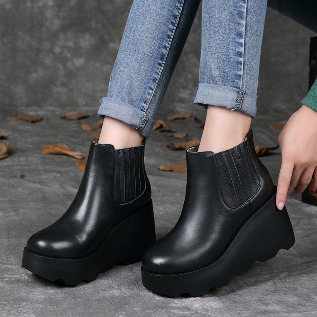 Winter Leather Round Toe Wedges Shoes ( Updated Size) - Babakud