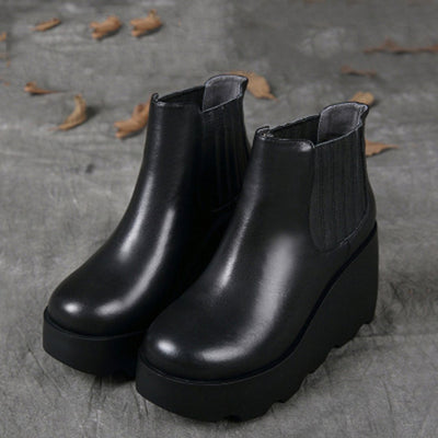 Winter Leather Round Toe Wedges Shoes ( Updated Size) - Babakud