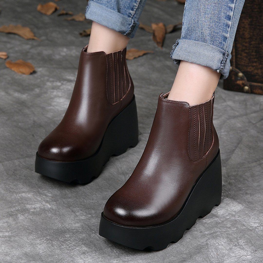 Winter Leather Round Toe Wedges Shoes ( Updated Size)