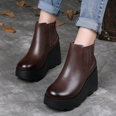 Winter Leather Round Toe Wedges Shoes | Babakud