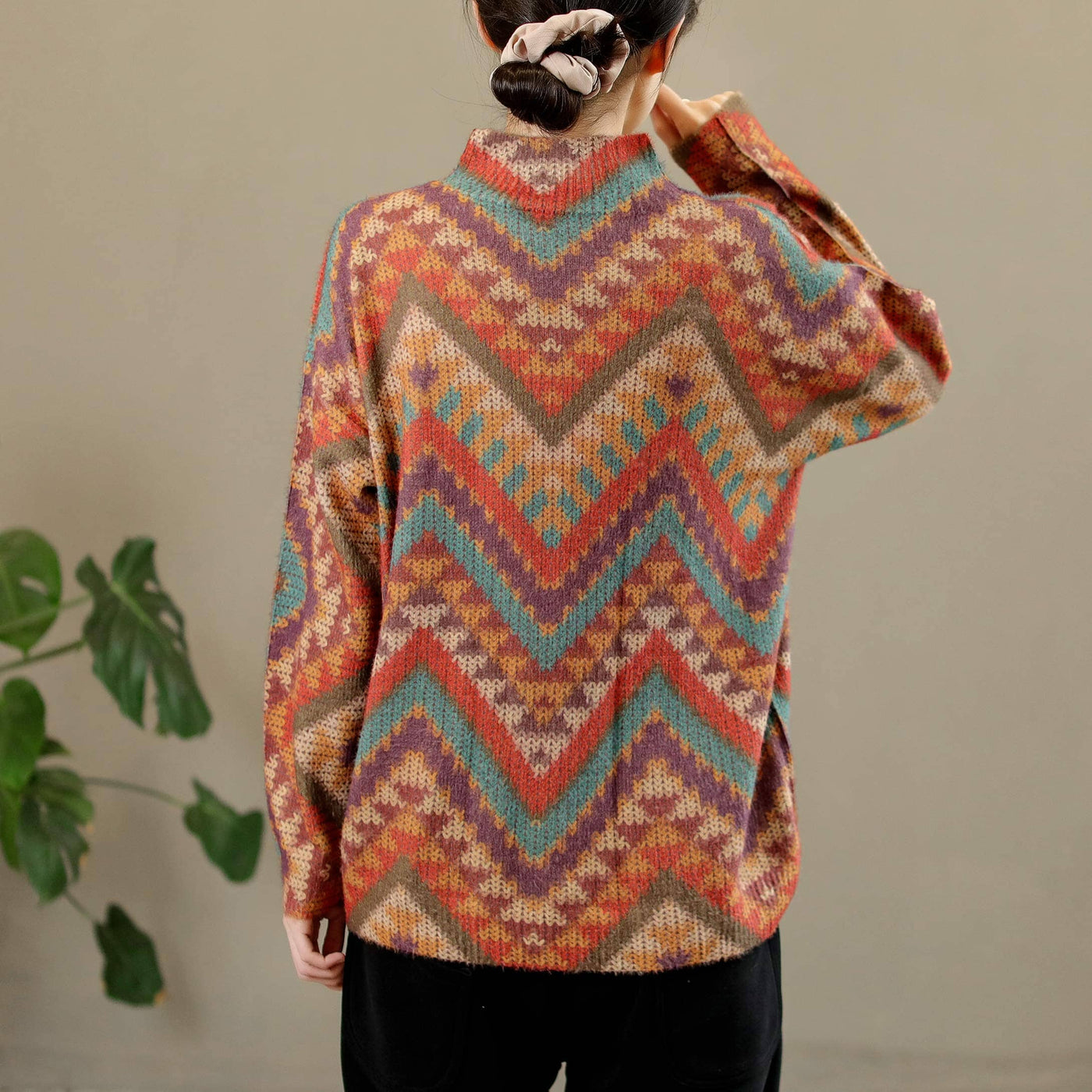 Winter Loose Retro Print Knitted Sweater
