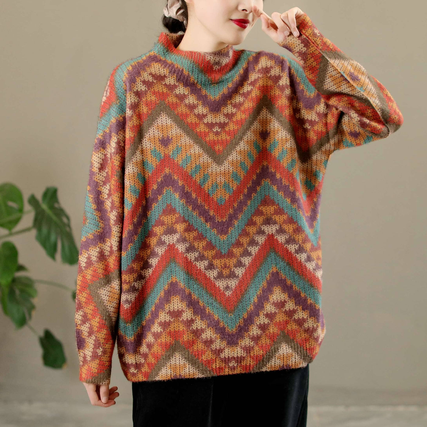 Winter Loose Retro Print Knitted Sweater Dec 2022 New Arrival 