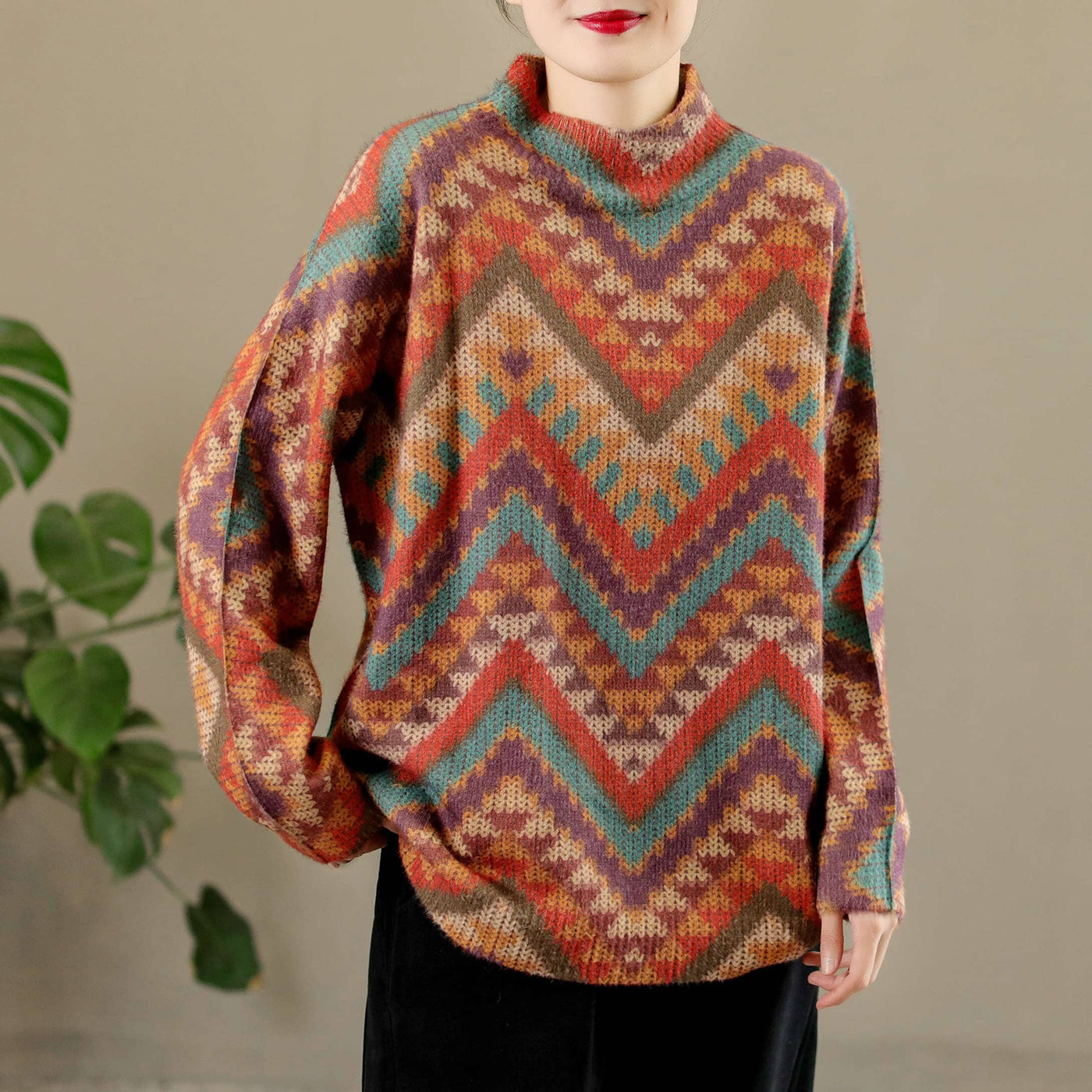 Winter Loose Retro Print Knitted Sweater Dec 2022 New Arrival 