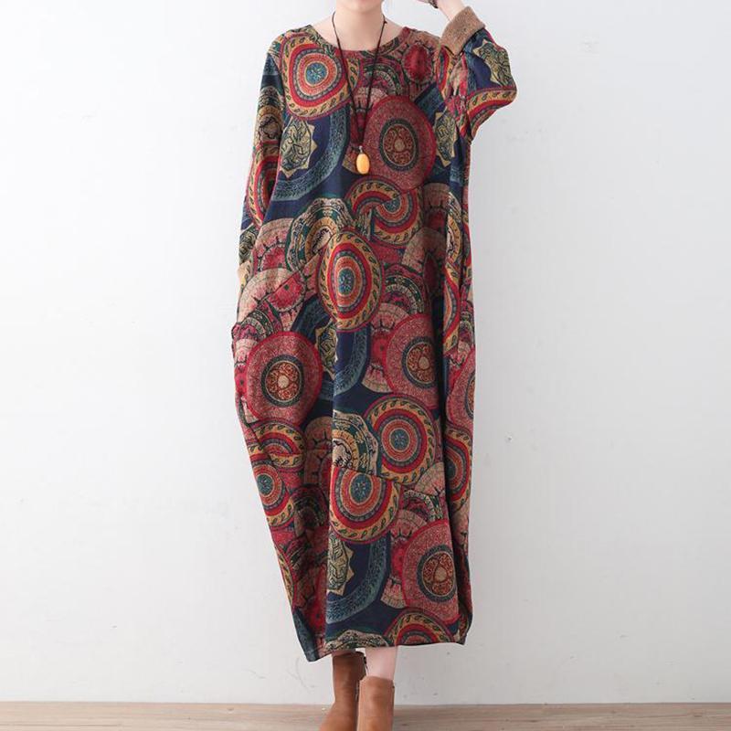 Winter Loose Vintage Print Thick Sweater Dress