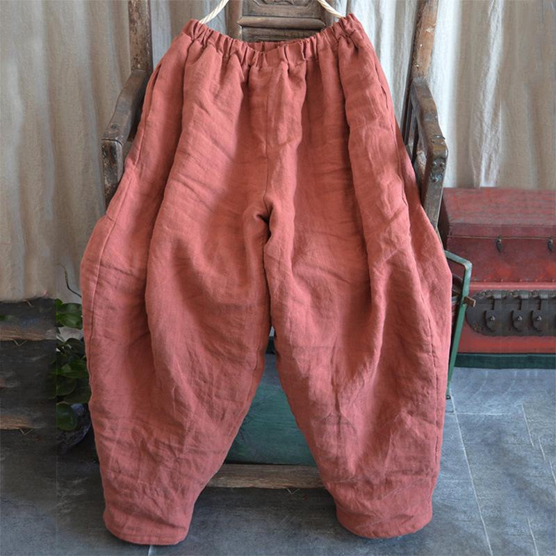 Winter Quilted Loose Retro Cotton Linen Pants