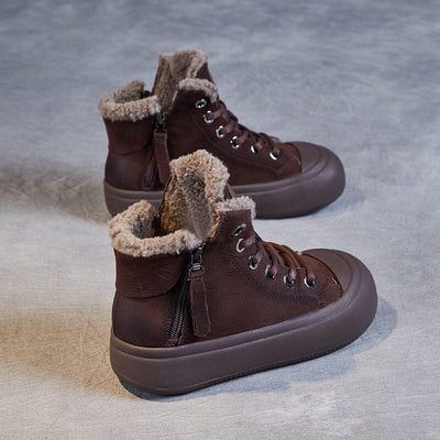 Winter Retro Casual Leather Furred Boots