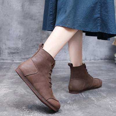 Winter Retro Color Matching Leather Flat Handmade Boots Dec 2021 New Arrival 35 Coffee 
