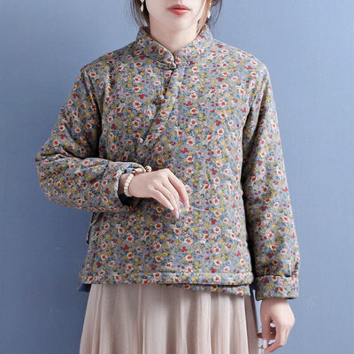 Winter Retro Cotton Linen Floral Loose Jacket Jan 2023 New Arrival One Size Gray 