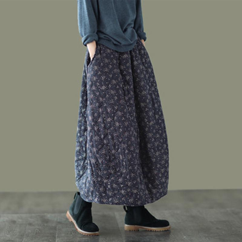 Winter Retro Ethnic Style Cotton Linen Floral Skirt