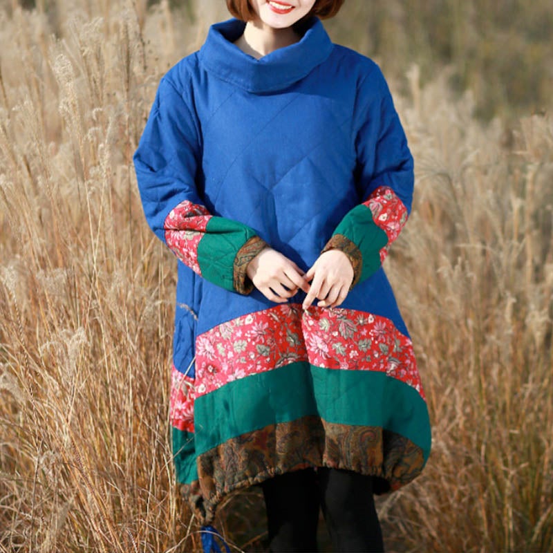 Winter Retro Ethnic Women Cotton Padded Loose Pullover Top Jan 2022 New Arrival One Size Blue 