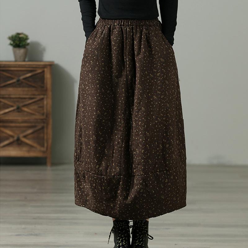 Winter Retro Floral Casual Loose Cotton Linen Skirt Dec 2021 New Arrival One Size Coffee 