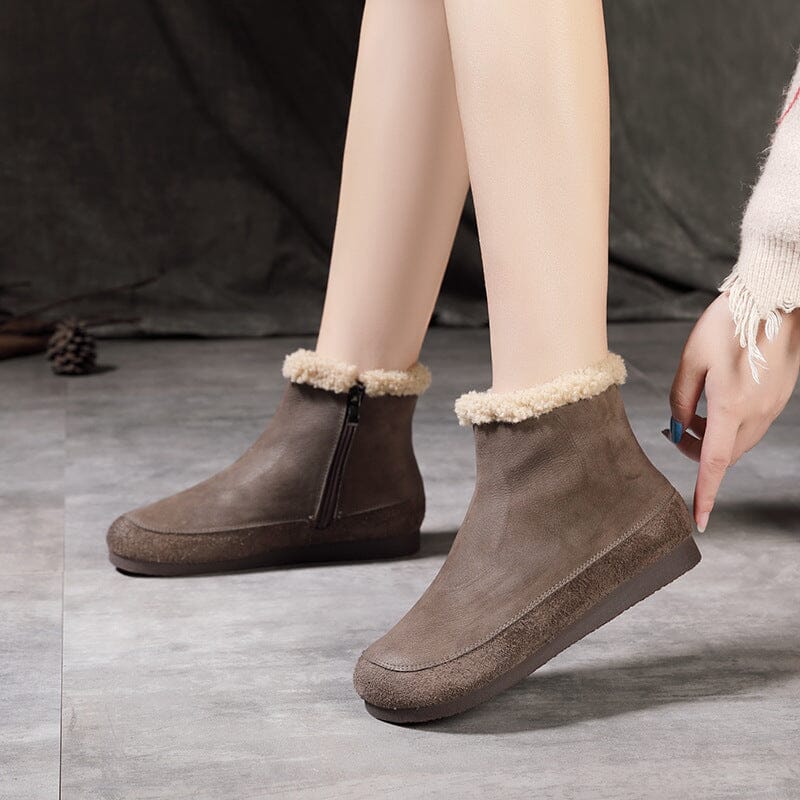 Winter Retro Frosted Leather Woolen Flat Boots Nov 2022 New Arrival Gray 35 