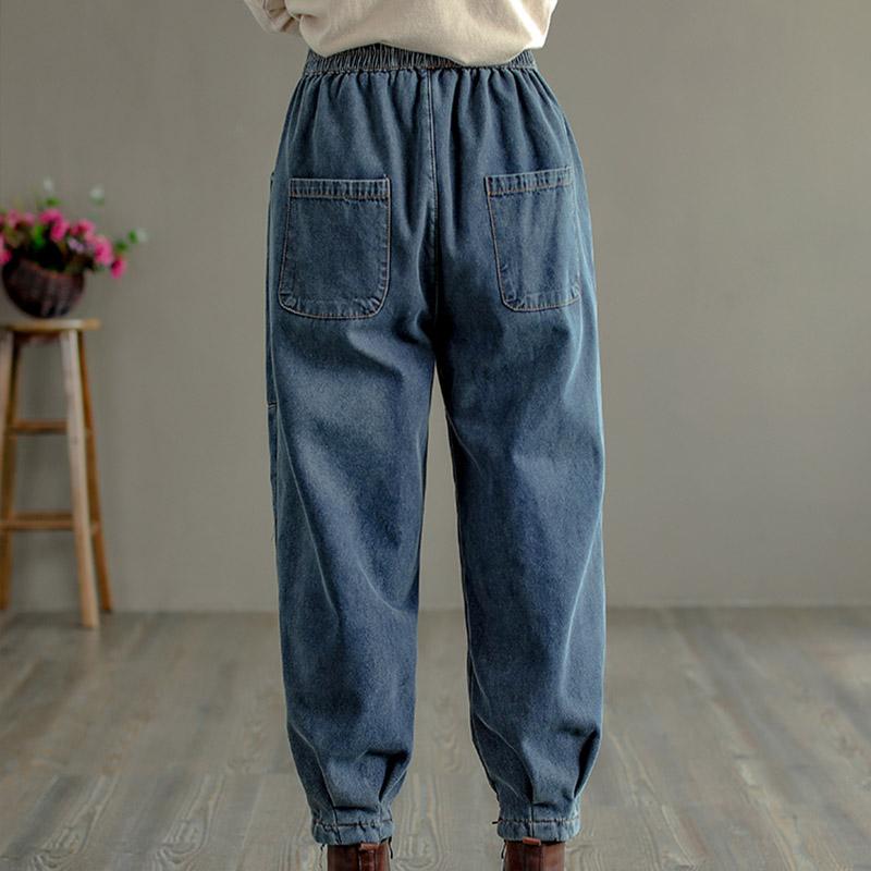 Winter Retro Fur Thick Casual Cotton Harem Jeans Oct 2021 New-Arrival 