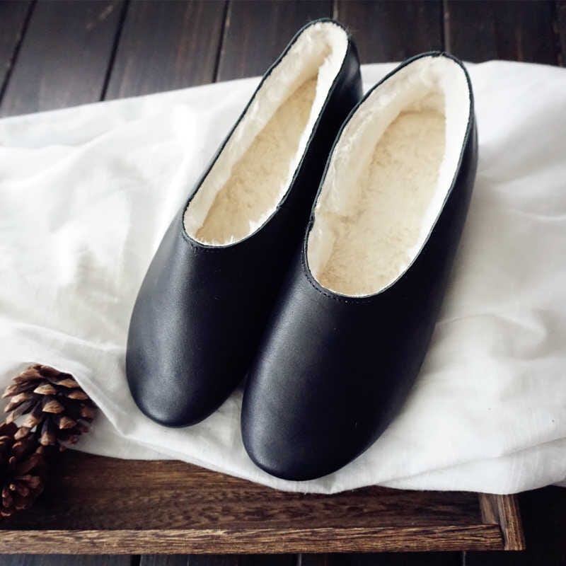 Winter Retro Handmade Leather Furred Casual Shoes Dec 2022 New Arrival 34 Black 