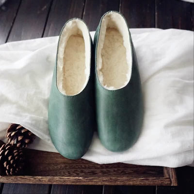 Winter Retro Handmade Leather Furred Casual Shoes