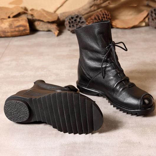 Winter Retro Leather Velvet Short Boots