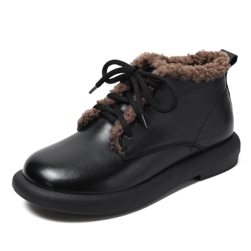 Winter Retro Leather Warm Furred Flat Ankle Boots