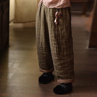 Winter Retro Looe Pleated Linen Quilted Pants