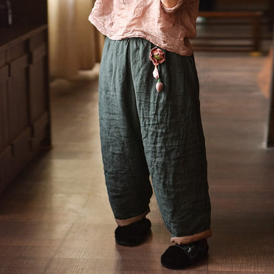 Winter Retro Looe Pleated Linen Quilted Pants