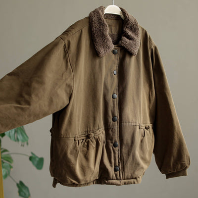 Winter Retro Loose Cotton Fleece Coat Nov 2022 New Arrival One Size Brown 