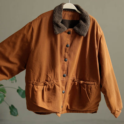 Winter Retro Loose Cotton Fleece Coat Nov 2022 New Arrival One Size Orange 