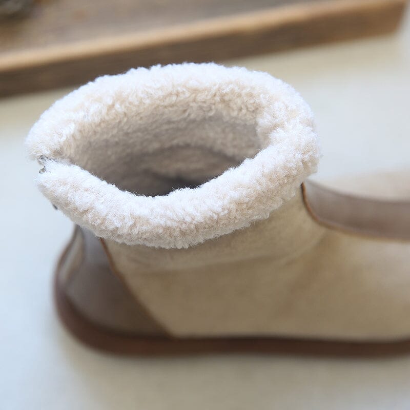Winter Retro Patchwork Furred Flat Snow Boots