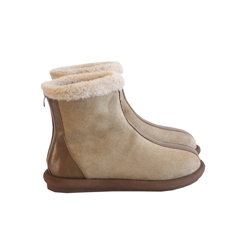 Winter Retro Patchwork Furred Flat Snow Boots