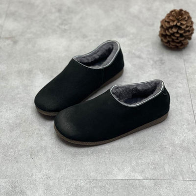Winter Retro Soft Leather Fur Casual Shoes Oct 2021 New-Arrival 35 Black 