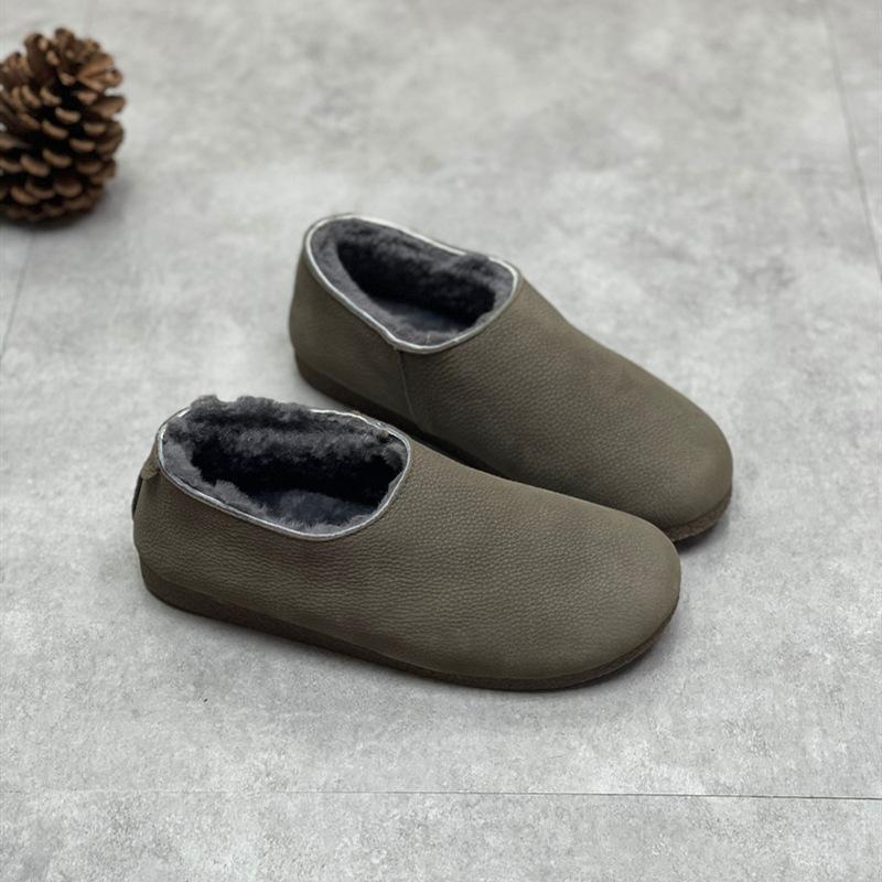 Winter Retro Soft Leather Fur Casual Shoes Oct 2021 New-Arrival 35 Gray 
