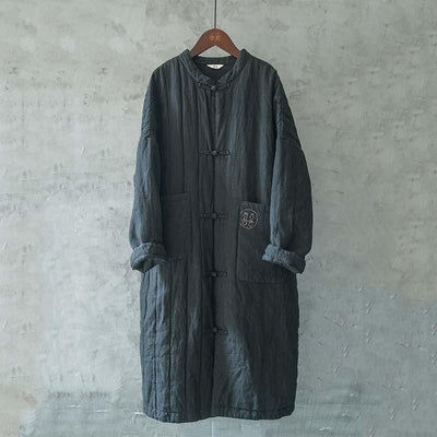 Winter Retro Thick Linen Cotton Padded Overcoat
