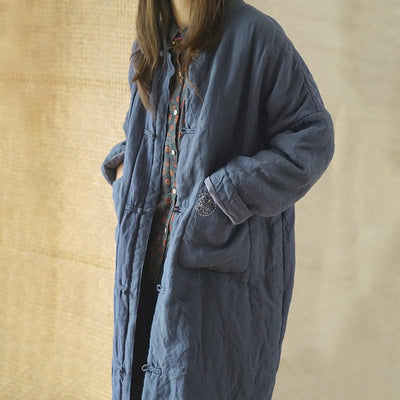 Winter Retro Thick Linen Cotton Padded Overcoat