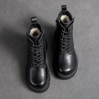 Winter Retro Thick Wool Casual Leather Handmade Boots